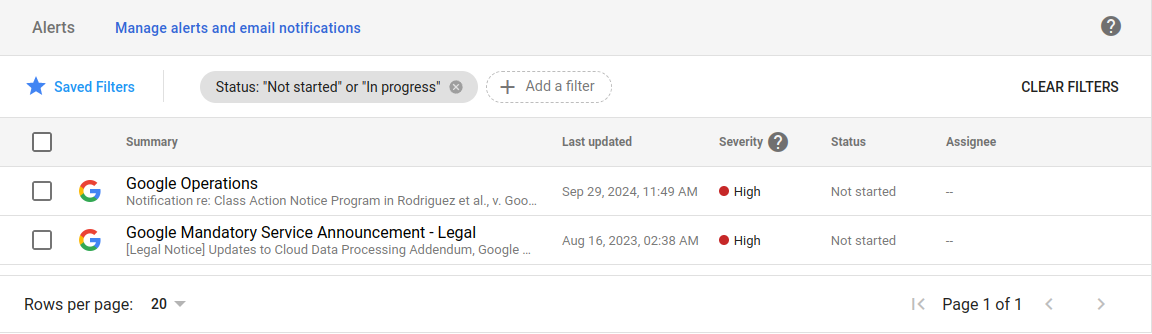 Google Workspace Security Alert Center Config Spam Filtering Configuration Menu